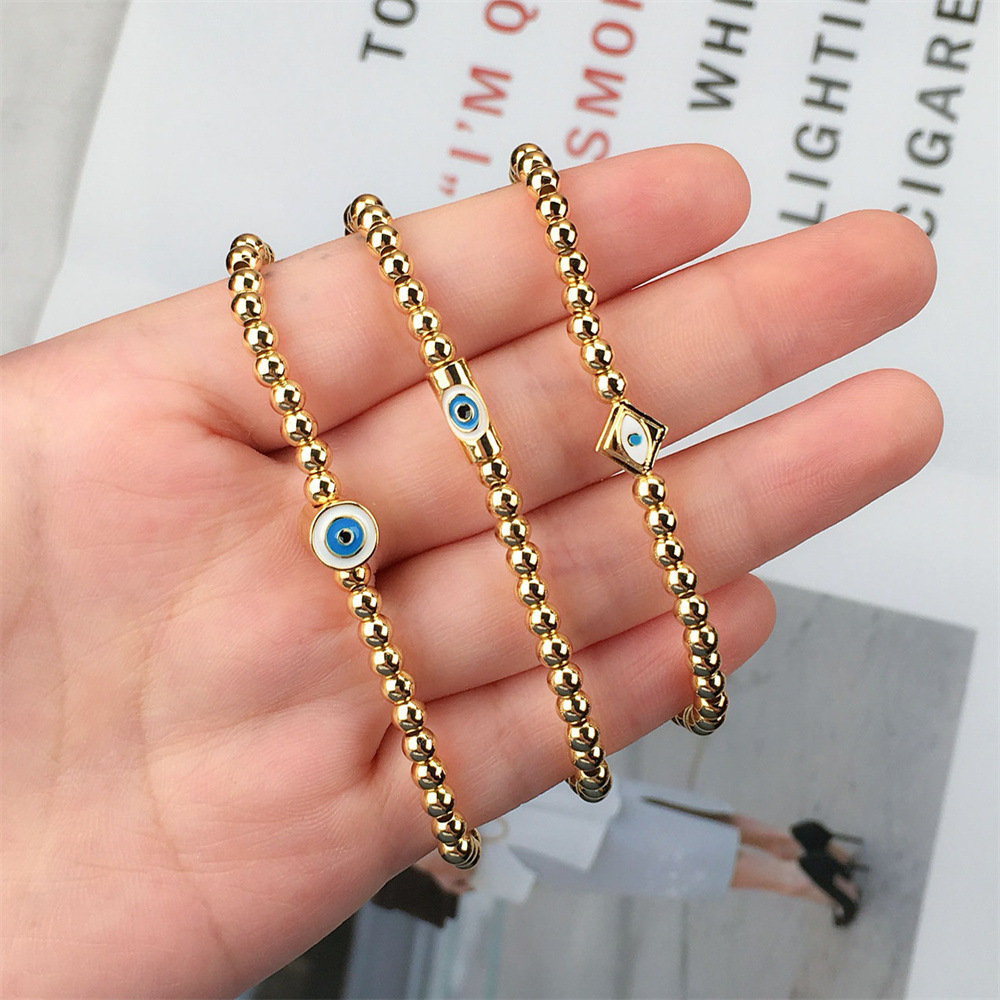 Vintage Blue Devil's Eyes Dripping Oil Beads Chain Copper Bracelet Wholesale Nihaojewelry display picture 2