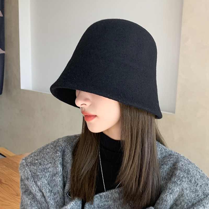Herfst en winter Nieuwe dameslichtplaat Effen wollen emmerhoed Outdoor Reizen Koreaanse mode Kleine pothoed Trend_voghion.com