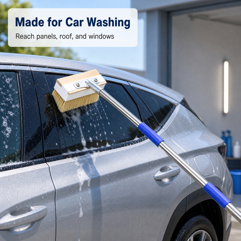 Cross-border portable car wash brush with wooden handle, soft bristles, for cleaning car roofs and windows, dust removal, and featuring bristles similar to boar bristles Cross-border portable car wash brush with wooden handle, soft bristles, for cleaning car roofs and windows, dust removal, and featuring bristles similar to boar bristles