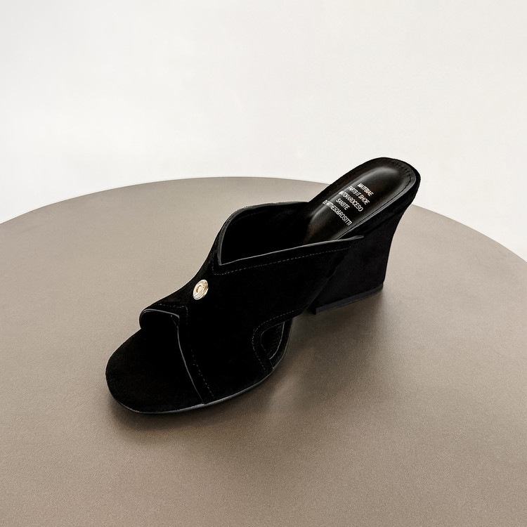 Sandal nữ da cừu hở mũi quai chéo gót xuồng 5 cm — màu nâu, Trang chủ, màu đen chi tiết 101