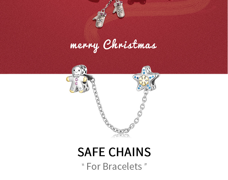 Diy pendant Christmas five-pointed star snowflake & snow cake man protection chain Christmas sterling silver bracelet diy accessories_voghion.com
