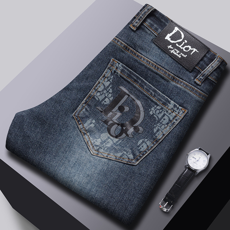 Guangzhou Xintang Men's Jeans, Light Luxury Korean Style, Thick Stretch, Slim Fit, Washed Print, Cross-Border Original Label Dr