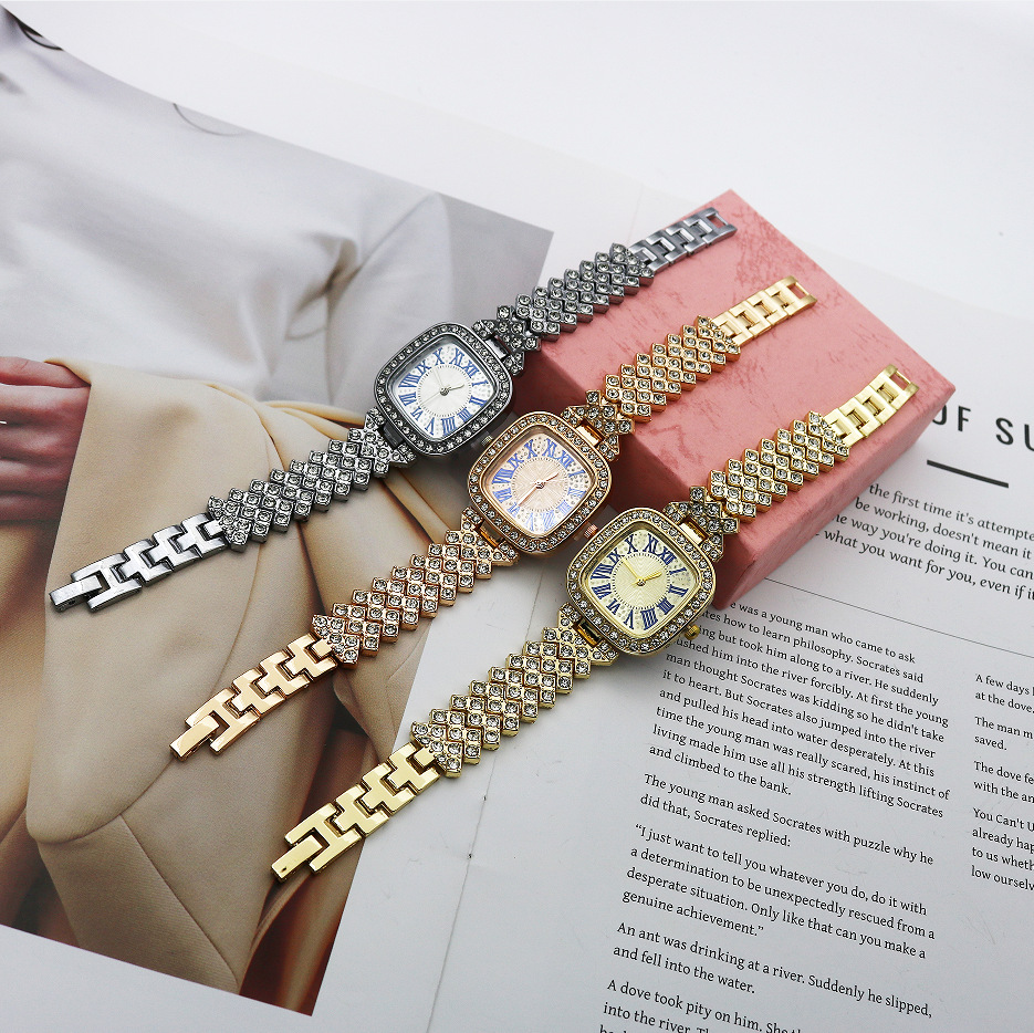 Square Dial Shape Shiny Solid Color Jewelry Buckle Quartz Women's Watches