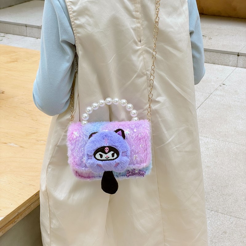 Bolsos para niños lindos bolsos de hombro de peluche versátiles nuevos jardín de infantes bolsos de perlas accesorios bolsos de cambio