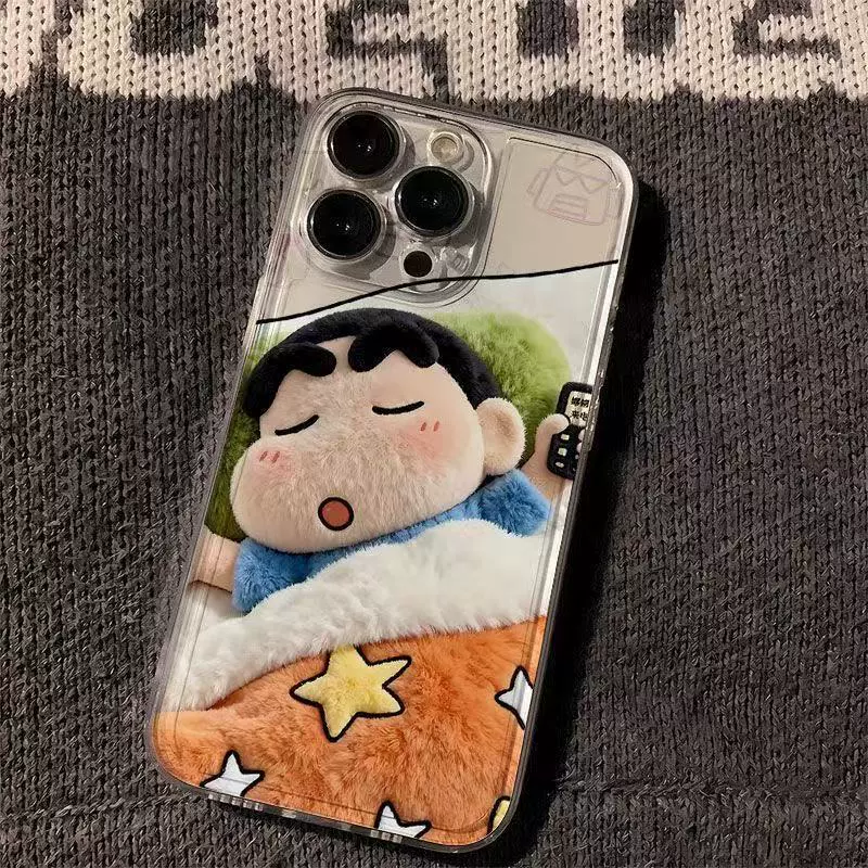 Плоская печать sleeping crayon Шин-чанSpace чехол для iPhone17/16/15pro милый 14/13 мягкий