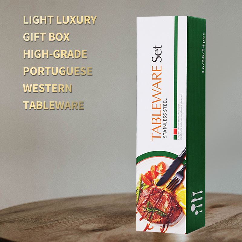 Transfronterizo imitación mango de madera de acero inoxidable traje de vajilla occidental 24 piezas cuchillo de carne tenedor cuchara postre tenedor cuchara caja de regalo