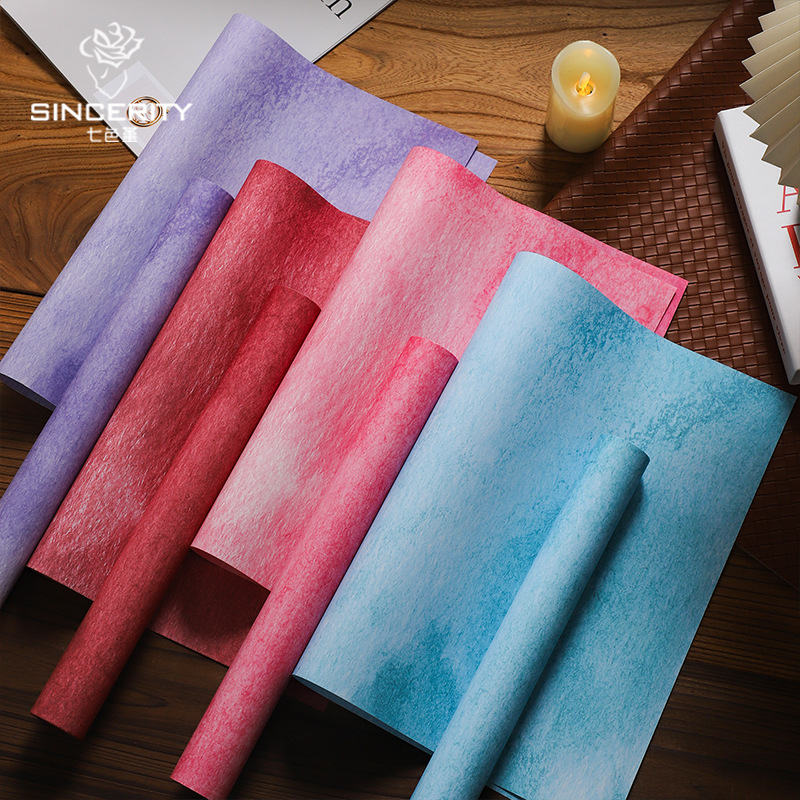 Tintado de tinta de siete colores, papel de envoltura de textura de alta calidad, florecimiento, material de embalaje de ramo, papel floral, flores de bricolaje