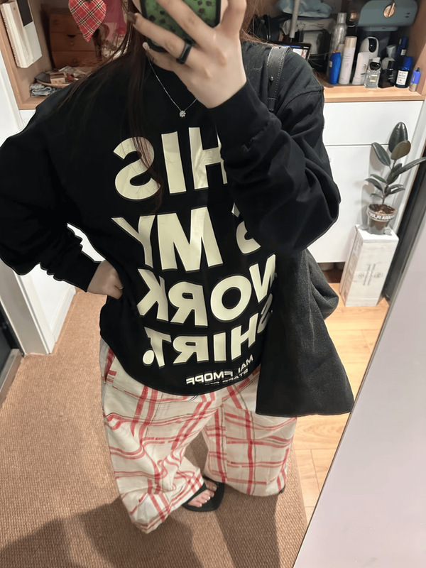 胖mm美式街头字母大码长袖t恤女早秋慵懒风宽松休闲百搭纯棉上衣|undefined