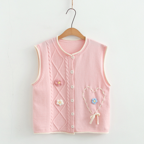 Ladies' Sweet and Fresh Knit V-Neck Cardigan Backless Top for Layering, with 3D Floral Detail, Cardigan, Sweater, Vest - Wholesale