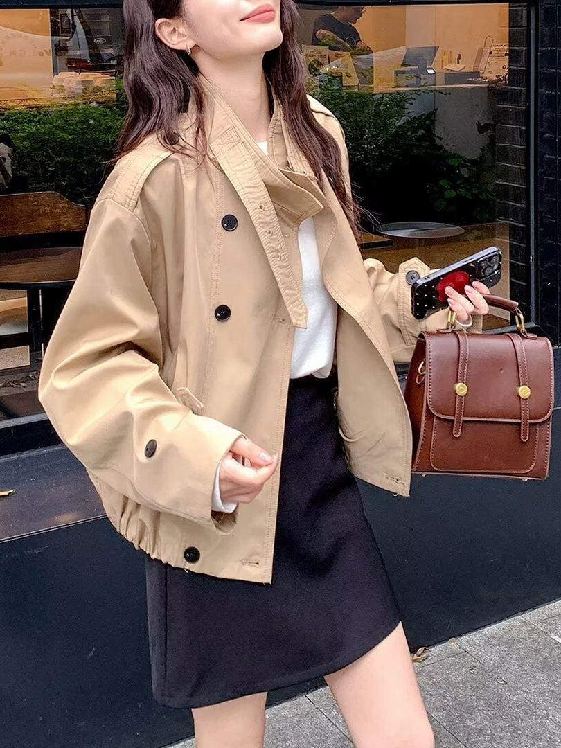 Хаки осеннее trench coat, куртка для отдыха, люкс, оверсайз, для подростков