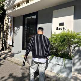 正确版现货原标P家25新款条纹刺绣开衫毛衣休闲宽松毛衣男女同款