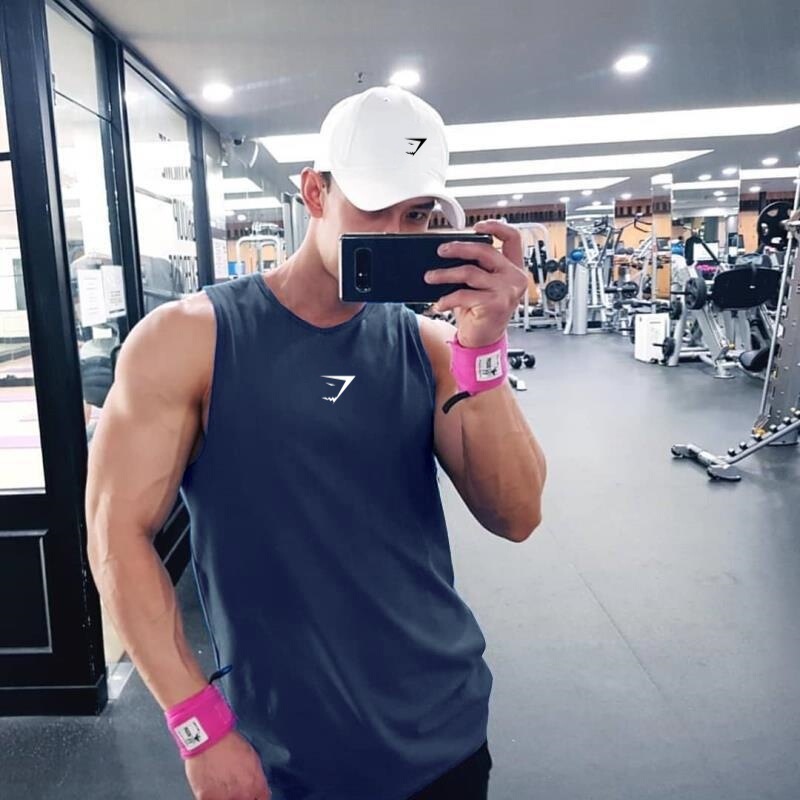 Gymshark Summer Fitness Sports Training Sleeveless T-Shirt Summer Quick-Drying Mesh Loose Round Neck Vest Shark