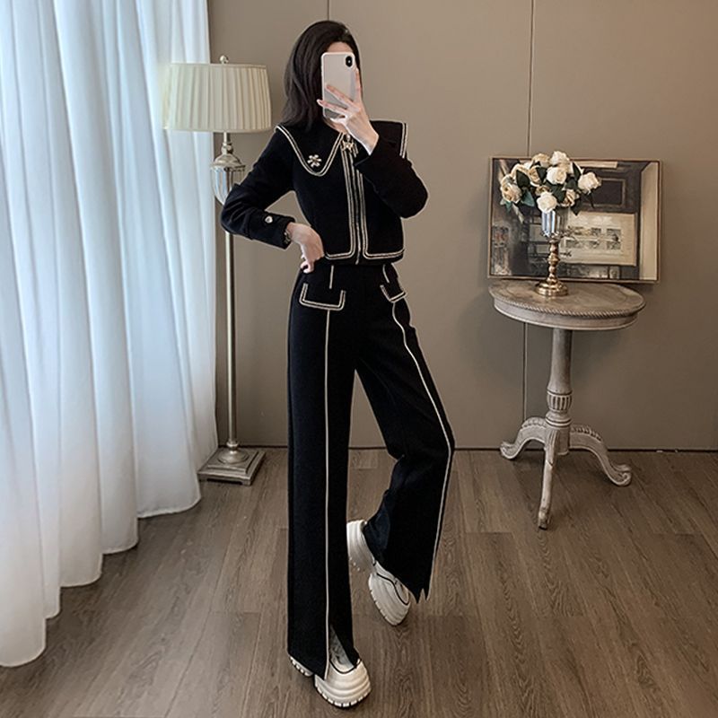 时尚套装女春秋新款韩版宽松显瘦设计感上衣休闲运动阔腿裤两件套|undefined