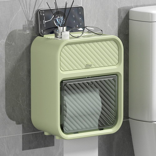 Bathroom light luxury wall-mounted tissue box bathroom punch-free storage rack bathroom toilet paper box roll box