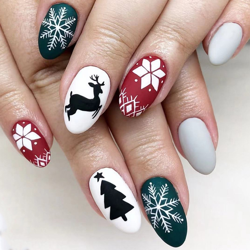 60g Weight Nail Patches Nail Supplies 1 Set Quantity ABS Material Christmas Retro French Style Christmas Tree Santa Claus ABS Nail Patches 1 Set