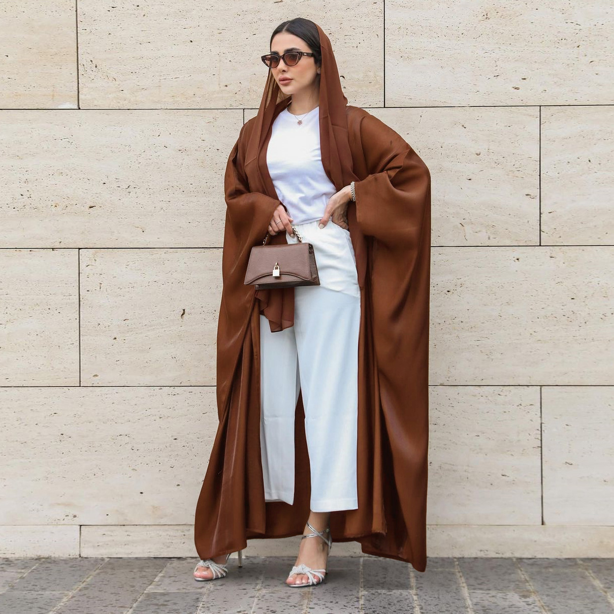 Shiny Silk Batwing Sleeve Robe Plus Size Casual Dress_voghion.com