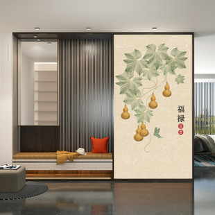 Unique Embroidery Seamless Wall Covering with Five Blessings for the Living Room Entrance Background Wall Covering New Chinese Style Gourd Unique New Chinese Style