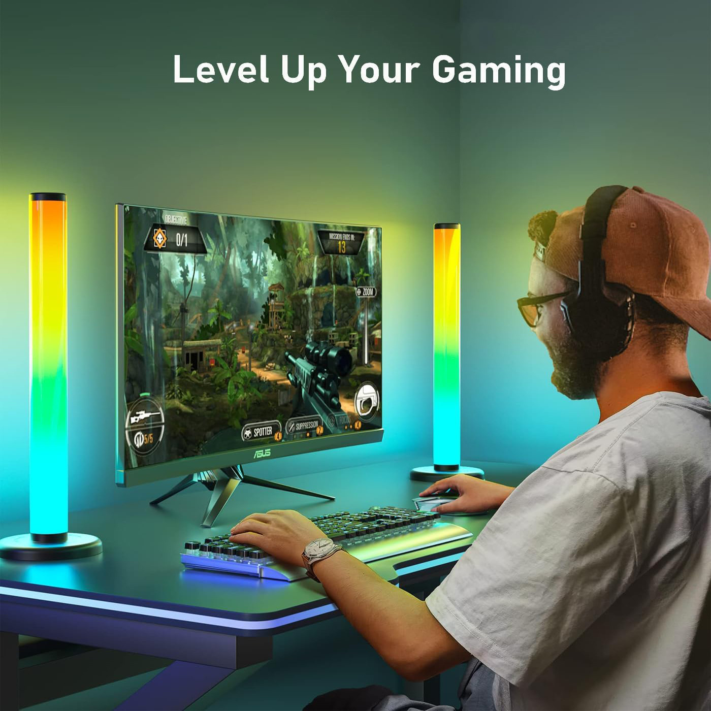 Luz ambiental luminosa de 360 grados para mesita de noche, activada por sonido, con control por Bluetooth y wifi, luz LED decorativa RGB de alta gama para juegos
