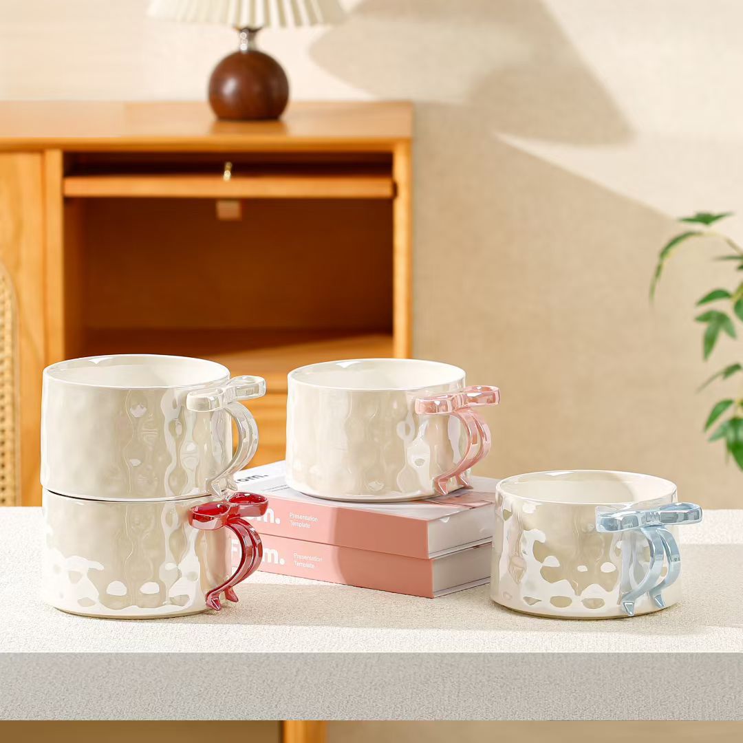 Nuevo tipo de taza de marca arco de cerámica de gran capacidad taza de agua taza de café taza de red taza de café corazón de niña de alto valor facial tazón de fideos