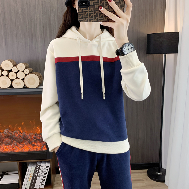 Hooded sweater new casual fashion brand Spring and Autumn New Sports women's clothing solid color sweater all-matching