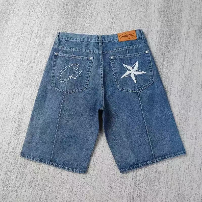 Corteiz Alcatraz Denim Shorts Star Embroidery Blue