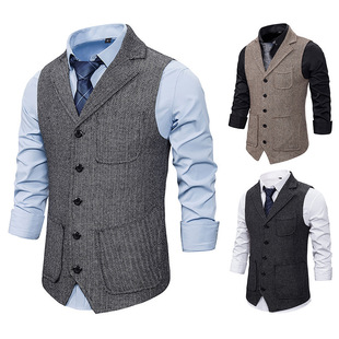 2025 Foreign Trade New European and American Men's Fashion Large Size Single-Breasted Vest Aliexpress Men's Lapel Suit Vest