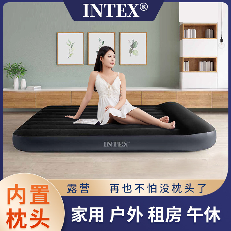 Intex Inflatable Mattress Floor Double Air Bed Outdoor Camping Tent Built-In Pillow Inflatable Mattress Sleeping Pad
