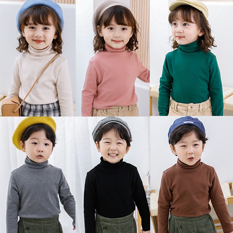 Children's velvet half turtleneck bottoming shirt neckline warm baby autumn and winter long-sleeved T-shirt top autumn clothes autumn clothes outer