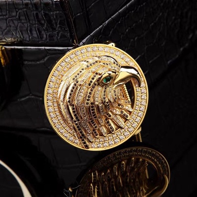 史蒂芬皮帶男士老鷹不鏽鋼鑲鑽扣頭平滑褲腰帶單頭卡子個性新款