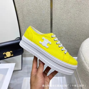 High version Arc de Triomphe platform biscuit shoes for women 2024 new canvas height increasing board shoes height increasing all-match round toe lace-up