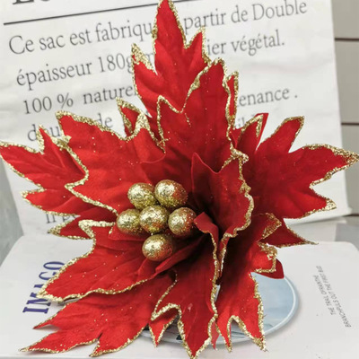 新款圣诞装饰花带金粉圣诞花圣诞树装饰婚庆家居装饰用品厂家直销|ru