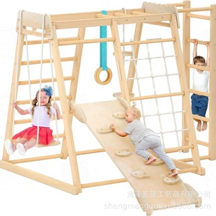 Cross-Border Wooden Indoor Playground Toddler Climbing Toys Children's Slide Climbing Wall Swing Climbing Frame Wholesale