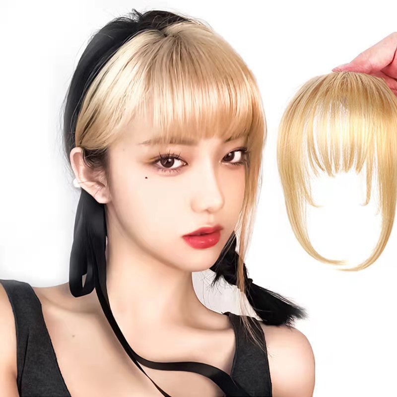 Bangs Wig for Women, Jennie Style, Golden Dyed, Invisible Air Bangs, Hairline Patch, Diagonal Auburn Bangs