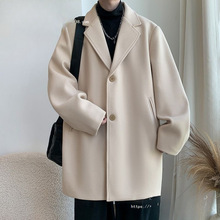 英伦风毛呢外套男中长款秋冬季宽松潮牌炸街痞帅韩版情侣呢子风衣