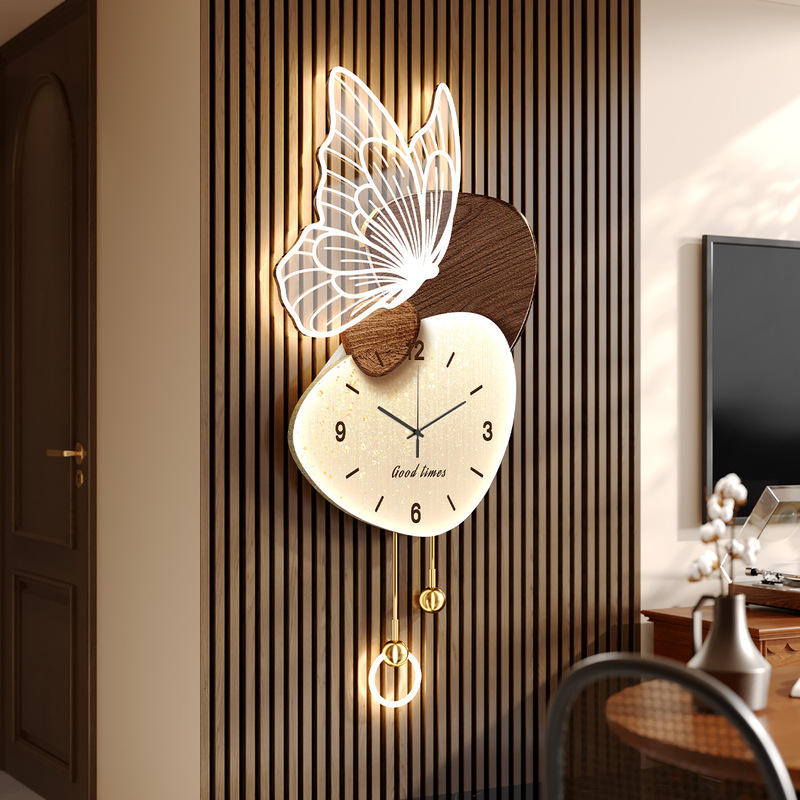 Light Luxury Tv Background Wall Decoration Pendant Butterfly Living Room Creative Clock Hanging Painting High-End Grille Decoration Pendant