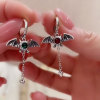 Retro fashionable earrings hip-hop style with tassels, Japanese and Korean, silver 925 sample