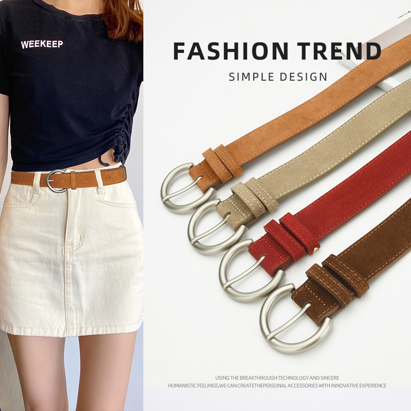 Cinto feminino com fivela de pino fosco para jeans e vestidos, cinto decorativo versátil de alta qualidade retrô artístico para mulheres