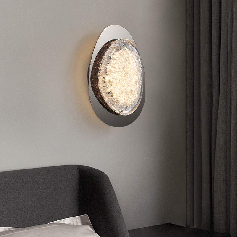 Luz en la cabecera de la cama atmósfera de moda 2025 grietas dormitorio cristal lujoso lámpara de pared de fondo ahora lámparas simples