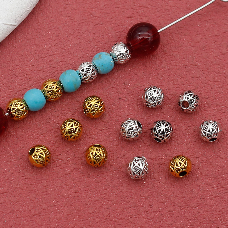 4mm Xizang silver mini pattern round beads loose beads agate Crystal ceramic bracelet beads beads DIY jewelry accessories