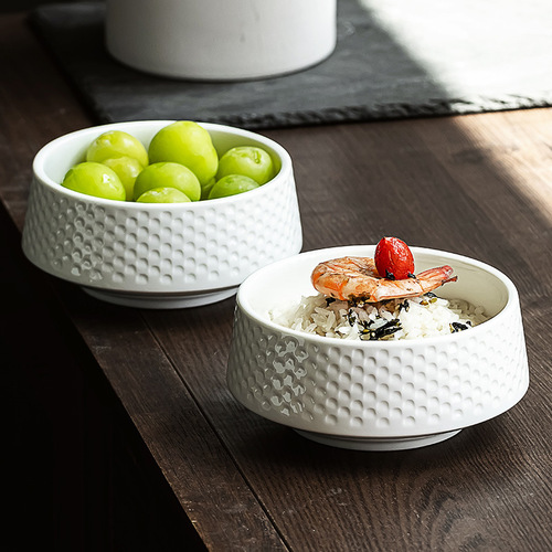超好看的钵形米饭碗甜品碗高颜值陶瓷碗点点浮雕干饭碗粥碗