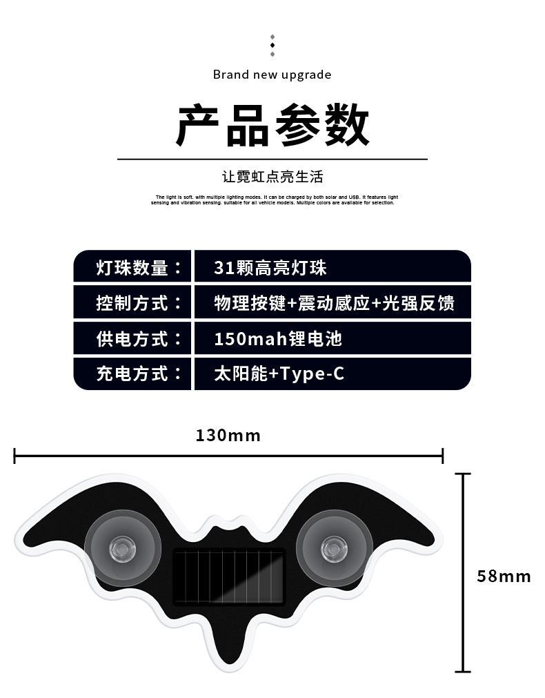 Car Solar-Powered Wireless Led Triangular Window Heart-Shaped Light, Wireless Neon Glowing C-Pillar Ambient Car Interior Decoration