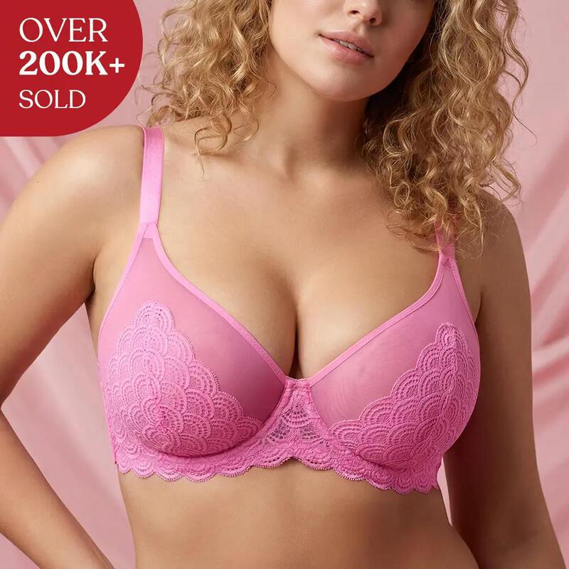 Plus-Size Underwire Bra with Floral Lace and Mesh, Thin Style, Anti-Sagging, Push-Up Bra Plus-Size Underwire Bra with Floral Lace and Mesh, Thin Style, Anti-Sagging, Push-Up Bra