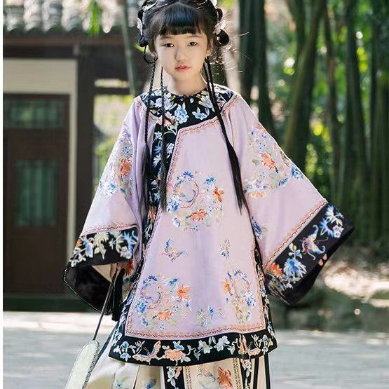 汉服女童2025春秋季新款清朝格格服长袖套装儿童新中式仙马面裙|undefined