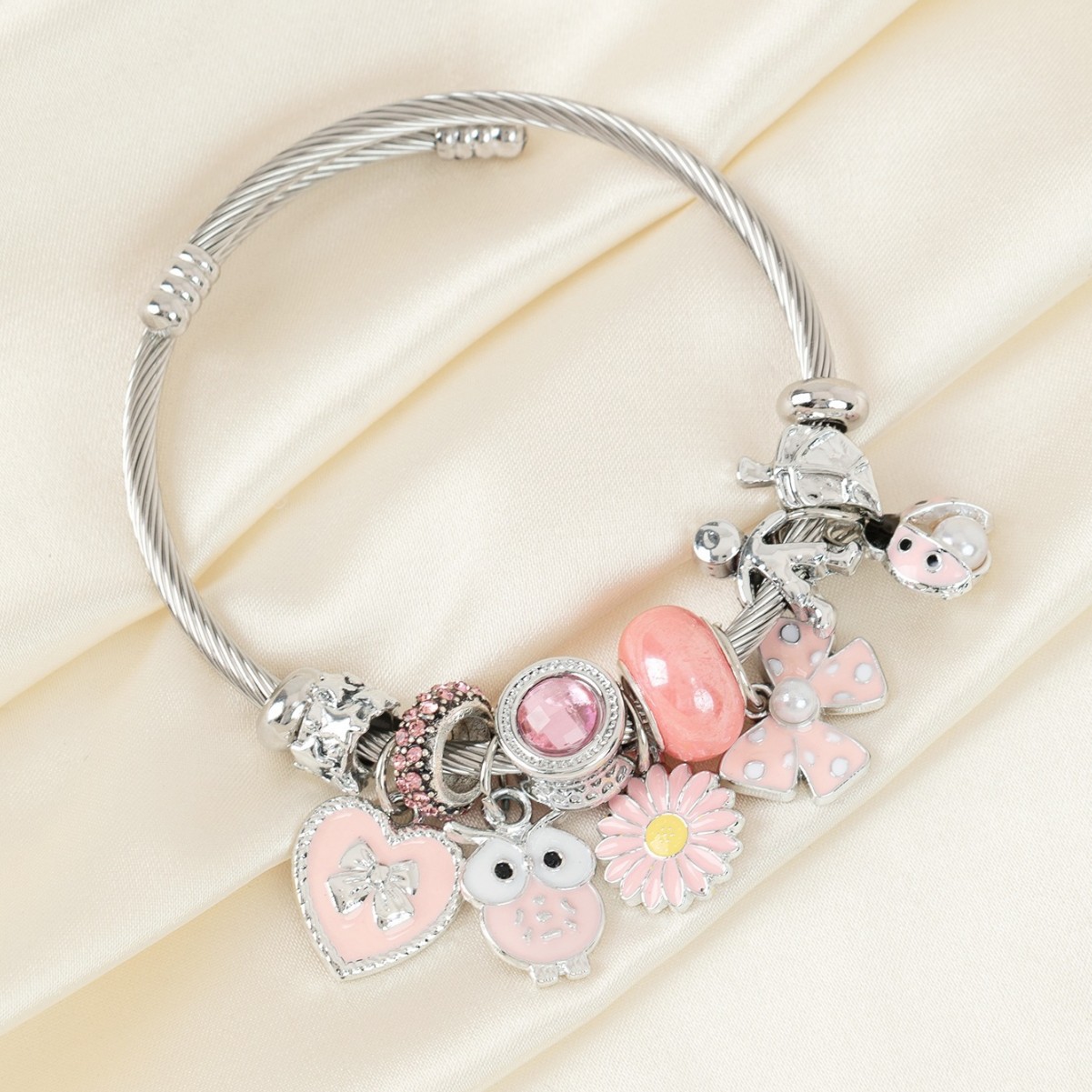Pulsera Panjia-Pulsera de explosión transfronteriza de bricolaje Rosa goteando aceite búho girasol lazo mariquita joyería image 3