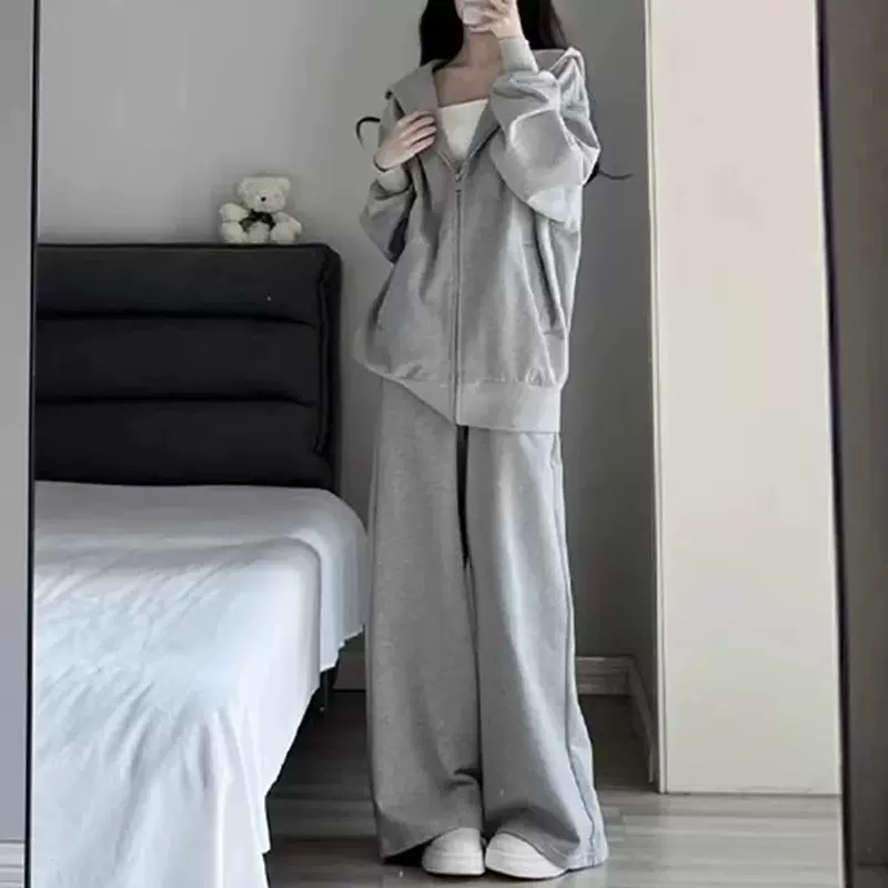 薄款运动套装女2025春秋季韩版宽松连帽时尚慵懒风休闲跑步两件套