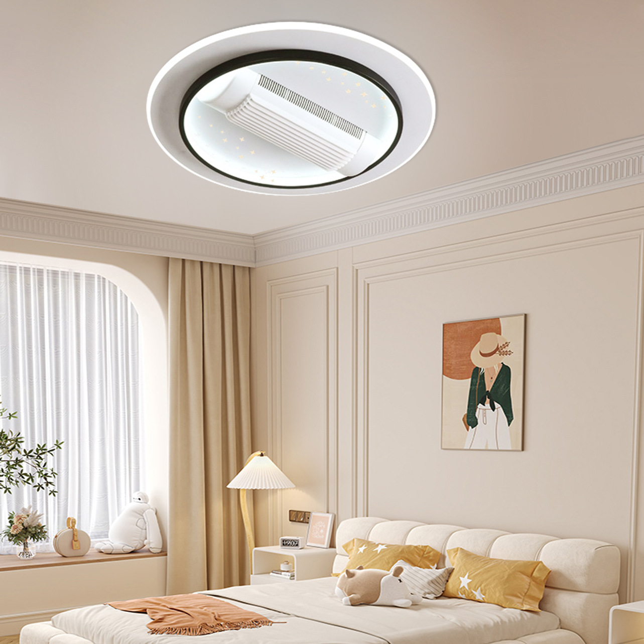 Nuevo ventilador de techo sin aspas con luz, luz de techo con diseño de cielo estrellado, para sala de estar, dormitorio, comedor, viento fuerte, protección ocular, ventilador de techo transfronterizo