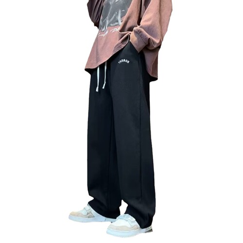 Men's Autumn New Heavyweight Alphabet Embroidered Sports Lounge Pants with Japanese Retro Badass Wide Leg Casual Trousers