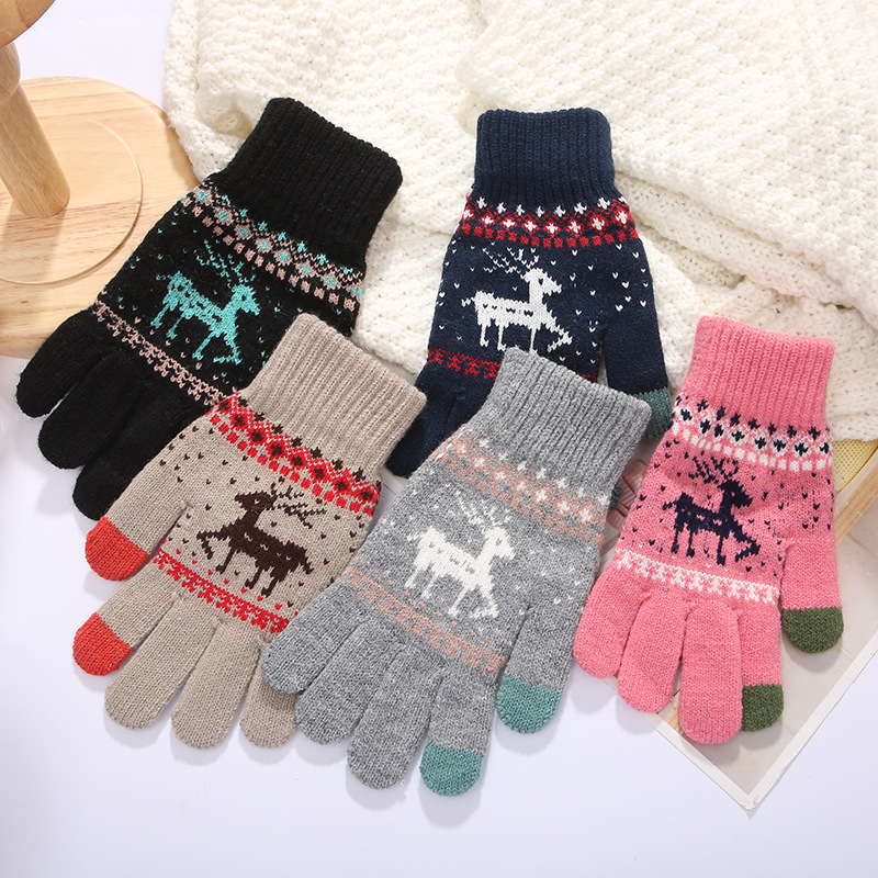 冬季新款韩版保暖毛线针织手套两指户外骑车加厚加绒手套批发