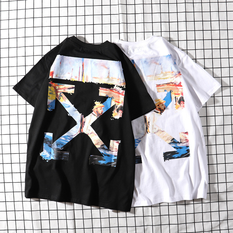 Off Ow White Monet Oil Painting Arrow T-Shirt Men and Women Same Style Loose Couple Wear Limited Short-Sleeved Trendy 19Ss