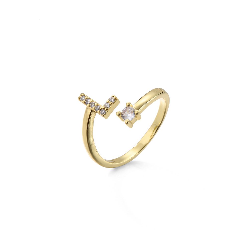 2g Weight Travel Occasion Copper Material Letter Pattern Women'S Gender Plating Design White, Gold Color Wholesale New Micro-inlaid Letter Zircon Copper Open Ring Nihaojewelry 11